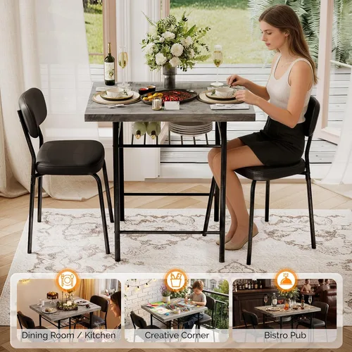 Miniatura 4 de VINGLI Dining Table Set for 2, Small Kitchen Table Set with Upholstered Chairs, 3-Piece Dining Set with Storage Rack, Wood Dining Room Set with
