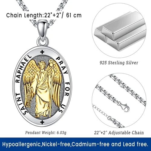 Miniatura 55 de Eusense Saint Necklace Sterling Silver 925 Protection Jewelry for Men Women Patron St Medals Amulet Pendant