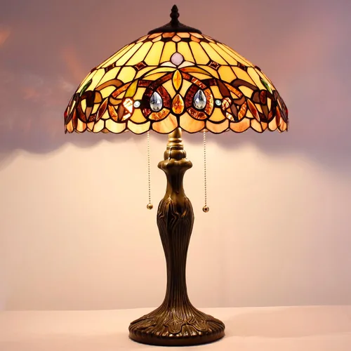 Miniatura 3 de WERFACTORY Lámpara de mesa estilo Tiffany, colorido, vitral, serenidad, victoriana, lámpara de mesita de noche, 16 x 16 x 24 pulgadas, luz