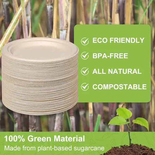 Miniatura 6 de Platos compostables de 10 pulgadas, paquete de 100, ecológicos, resistentes, platos marrones grandes