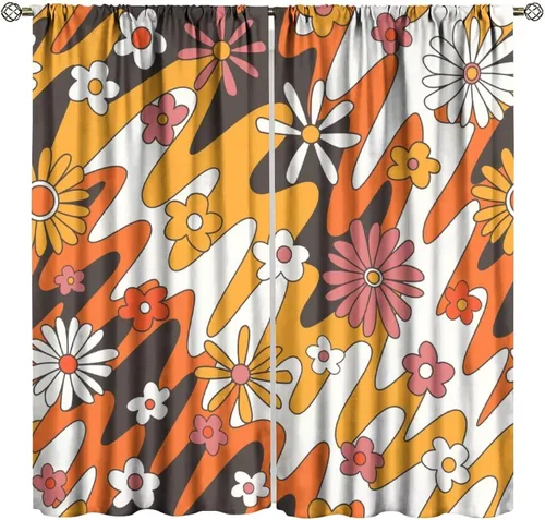 Miniatura 9 de Cortinas estilo retro de los años 60, estilo hippie floral, blanco y naranja, estilo bohemio y moderno, para cocina, dormitorio, decoración