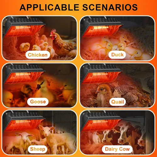 Miniatura 9 de Lámpara de calefacción de gallinero de 250 W, temperatura de calefacción ajustable y altura para colgar, con pantalla de aleación de aluminio