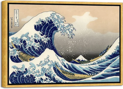Miniatura 8 de Wieco Art Arte enmarcado de aluminio negro grande, 3 paneles, gran ola de Kanagawa, Katsushika Hokusai, impresiones en lienzo de arte de pared