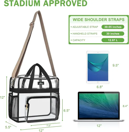 Miniatura 22 de MAY TREE Bolsa transparente para eventos en estadios de 12 x 6 x 12 pulgadas, bolsa de almuerzo transparente con correas reforzadas para trabajo