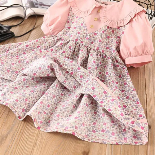 Miniatura 3 de Kids Girls Cute Sweet Collar Floral Dress for 2-7 Years,Casual Flowy Summer Short Puff Sleeve Doll Neck A-line Dress