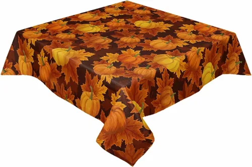 Miniatura 20 de Mantel rectangular de Acción de Gracias, mantel rectangular de calabaza naranja de 60 x 102 pulgadas, manteles de hojas de arce otoñales, mantel