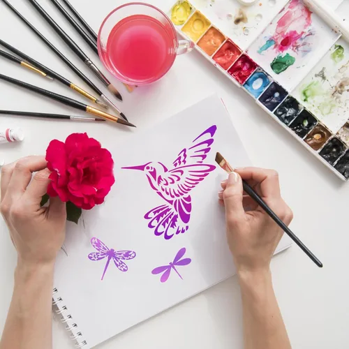 Miniatura 4 de Plantillas reutilizables de colibrí, mariposa y libélula de plástico para pintar en madera, lienzo, paredes y decoraciones para proyectos