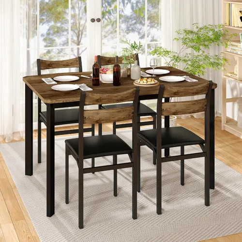 Miniatura 2 de Recaceik Juego de mesa de comedor para 4, mesa de cocina de madera con marco de metal y tablero de MDF, juego de mesa de cocina de 5 piezas