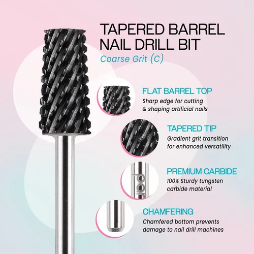 Miniatura 6 de PANA - Cabezal cónico de carburo con vástago de 3/32 pulgadas (negro, grano grueso), broca de uñas para eliminación rápida de acrílico o gel duro