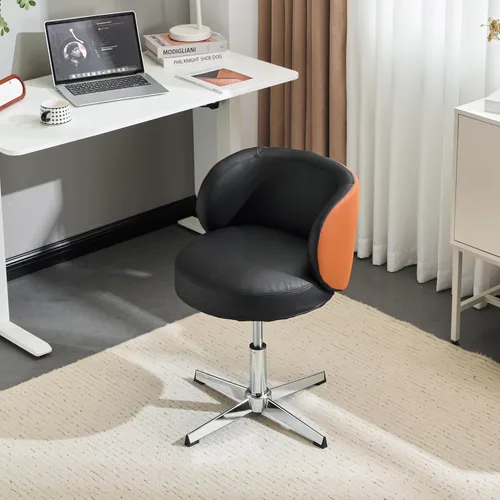 Miniatura 15 de VINGLI Bonita silla de escritorio giratoria pequeña y cómoda con ruedas, soporte lumbar ergonómico de respaldo bajo para tocador/técnico de uñas