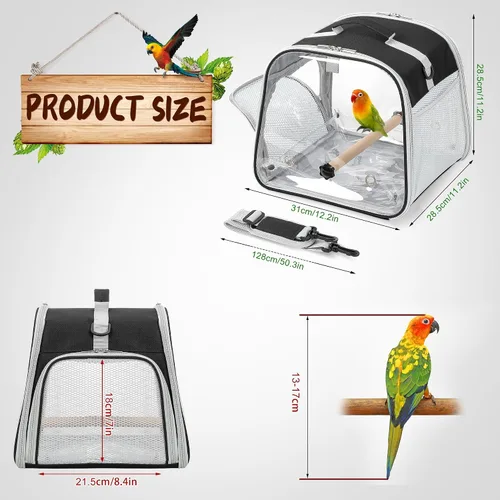 Miniatura 6 de Portador de pájaros pequeño, jaula de viaje con ventana grande con soporte y bandeja fácil de limpiar para cacatúas loro, periquito, ligero y Negro
