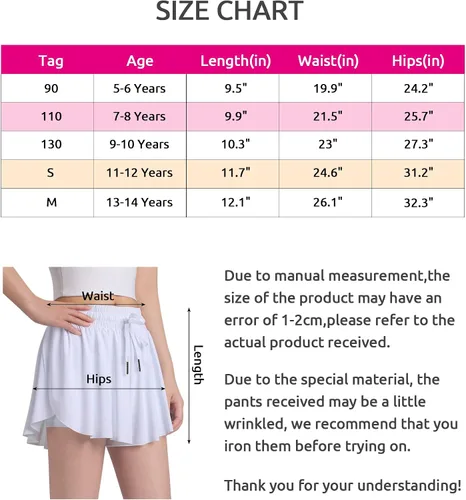 Miniatura 4 de KEREDA Pantalones cortos fluidos para niñas, pantalones cortos de mariposa para niñas adolescentes con forro de elastano 2 en 1 para correr