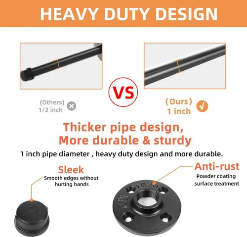 Miniatura 3 de Soportes para estantes de tubería de 10 pulgadas, soporte de pared de metal negro industrial flotante para estantes de madera, estilo rústico