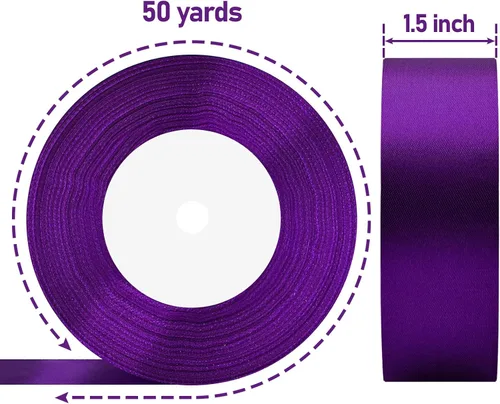 Miniatura 2 de SHOWIN - Cinta de satén morada de doble cara de 1 1/2 pulgadas x 50 yardas continuas para envoltura de regalos, decoración de boda y ramos florales