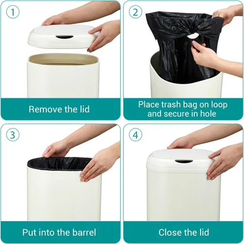 Miniatura 5 de Takywep Basurero automático de acero inoxidable de 8 galones con tapa, sensor de movimiento sin contacto de 30 litros, cubo de basura cilíndrico