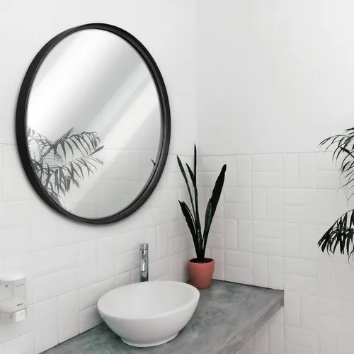 HBCY Creations Espejo redondo grande, espejo de pared negro de 27.5 pulgadas para entrada, baño, sala de estar y más, espejo minimalista moderno