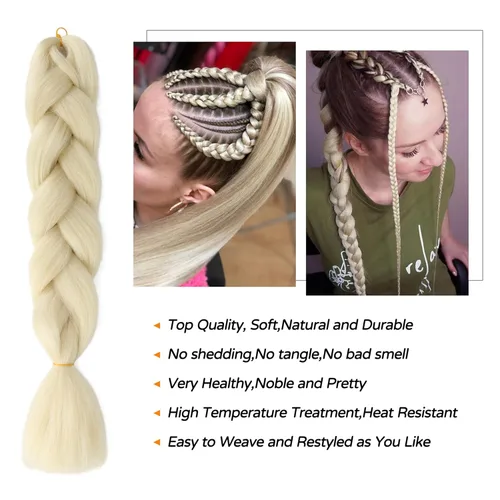 Miniatura 2 de Extensiones de cabello trenzado rubio (613#) trenzado sintético para ganchillo Box Twist para mujeres, 24 pulgadas, 3.53 oz/paquete