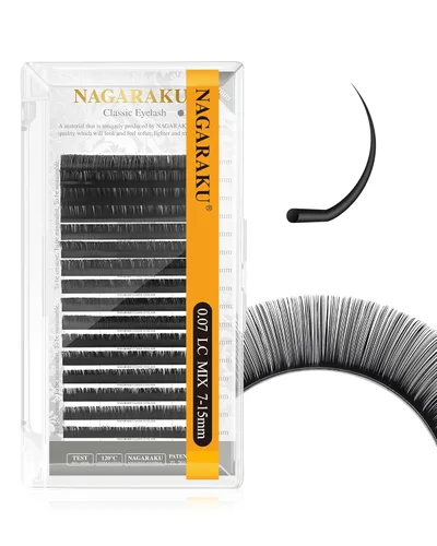 Miniatura 301 de NAGARAKU Extensiones de pestañas, pestañas individuales, 0.05mm, rizo D, 15mm, clásico, negro mate, suave, natural, profesional, 16 filas, 0.05-D