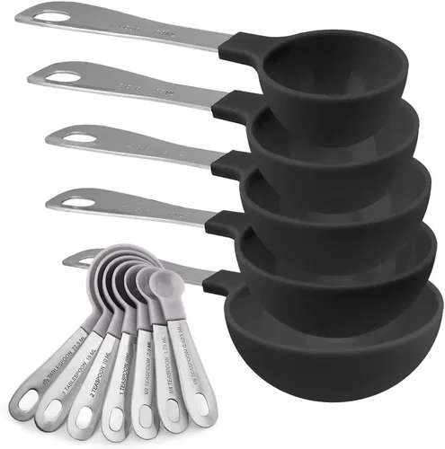 Miniatura 9 de COOK WITH COLOR Juego de tazas medidoras y cucharas medidoras, asas de acero inoxidable, juego de medición de cocina anidable, juego de tazas