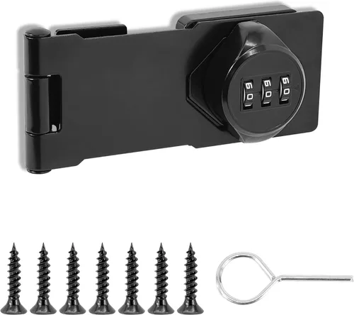 Cerraduras rotativas con contraseña, color negro, 1 paquete de cerraduras de gabinete con combinación, pestillo de seguridad sin llave para puerta