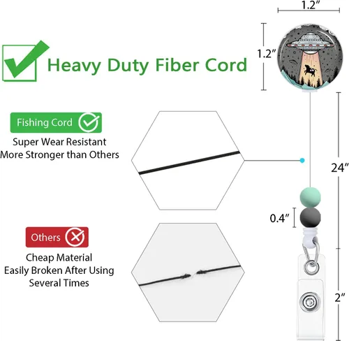 Miniatura 5 de Immaturus Carrete retráctil con cuentas, lindo y divertido soporte para tarjetas de identificación retráctiles, clips de insignia, llavero