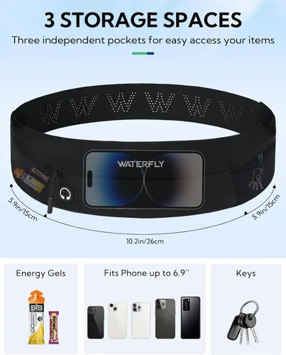 Miniatura 4 de WATERFLY Cinturón para Correr Riñonera: Bolsa de Cintura Delgada para Hombres Mujeres, Soporte para Teléfono de Fitness para Entrenamiento Maratón