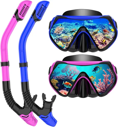 Miniatura 10 de Equipo de esnórquel para adultos, juego de esnórquel máscara de buceo, gafas de natación para adultos con cubierta de nariz, vidrio templado HD
