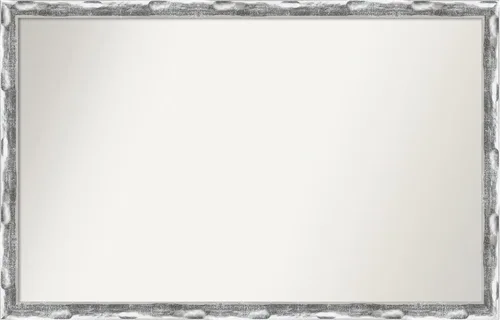 Amanti Art Silver Bathroom Mirror for Over Sink, 23x36 Custom Made Scratched Wave Chrome Rectangle Vanity Mirror, Large Traditional Wood Frame,