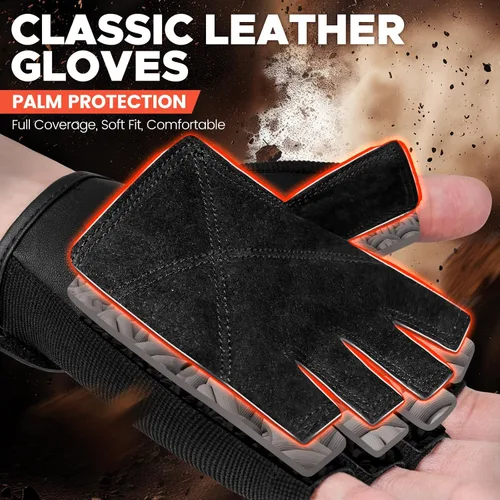 Miniatura 2 de Guantes de gimnasio BEACE para levantamiento de pesas, con palma de piel antideslizante para entrenamiento, fitness y culturismo para hombres