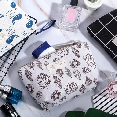 Miniatura 7 de Boao 6 bolsas de lona para cosméticos para bolso con cremallera, bolsa de maquillaje impresa, bolsa de viaje de lona multifunción para mujeres