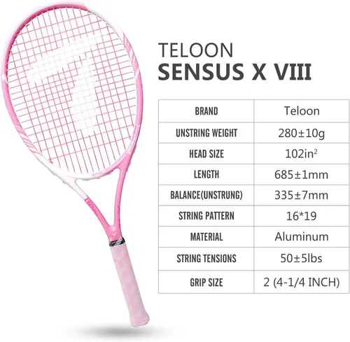 Miniatura 6 de Teloon Raquetas de tenis para adultos, 2 piezas, raqueta de tenis recreativa de 27 pulgadas para hombres y mujeres, estudiantes universitarios