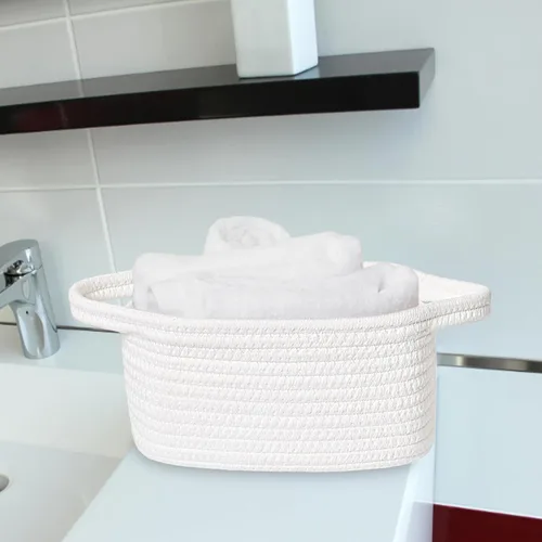 Miniatura 7 de ABenkle Cesta de almacenamiento pequeña, mini canasta, bonita canasta tejida de cuerda de algodón, cesta de estante, cesta de almacenamiento
