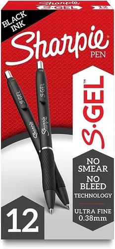 Sharpie S-Gel - Bolígrafos de gel de punta ultrafina (0.015 in), color negro, 12 unidades (paquete de 12)
