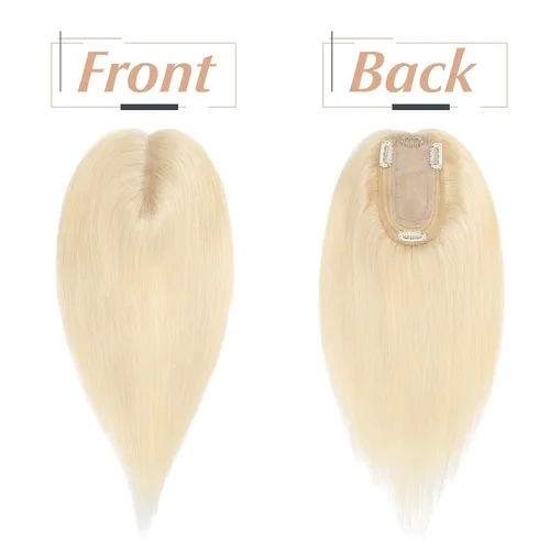 Miniatura 9 de Toppers de cabello humano con clip de 6 pulgadas, cabello lacio para pérdida de cabello, cubierta de cabello fino, cabello gris, rubio ceniza #613
