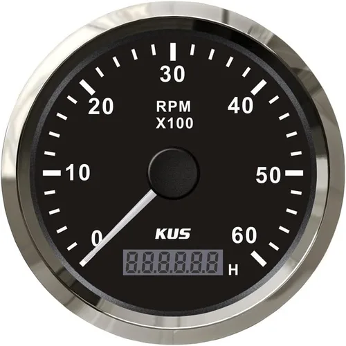 Miniatura 10 de Kus Tacómetro de 3.346 in RPM REV Contador con medidor de horas 8000RPM con retroiluminación 12V/24V (8K-Negro+Acero Inoxidable)