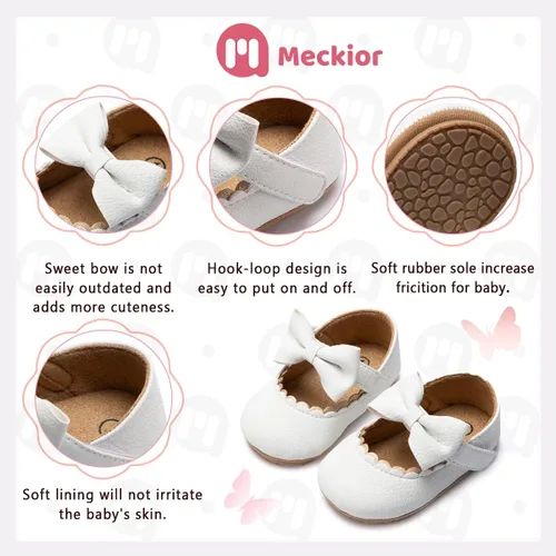Miniatura 5 de Meckior - Zapatos bajos y livianos para bebés, estilo Mary Jane, con suela suave y lazo decorativo, para vestidos de princesa o bodas, para niñas