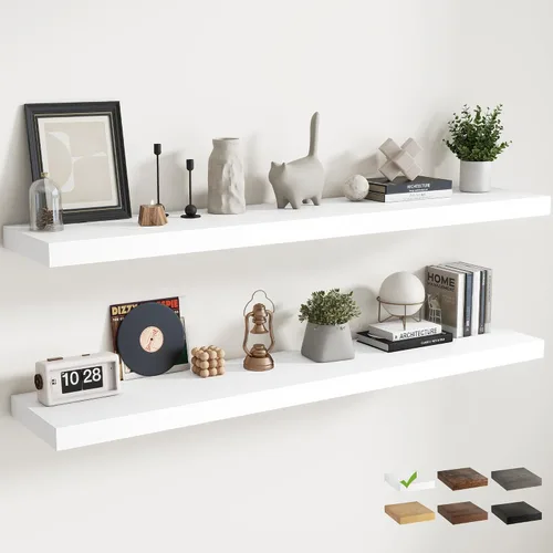 Miniatura 33 de Estantes flotantes para pared con soportes invisibles, estantes de madera de ingeniería montados en la pared con grano de madera para sala de estar