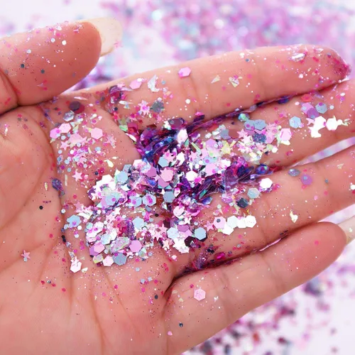 Miniatura 2 de Juego de 10 cajas de maquillaje con purpurina gruesa. Coloridos copos de purpurina cosmética mixta para sombra de ojos, cuerpo, uñas, labios