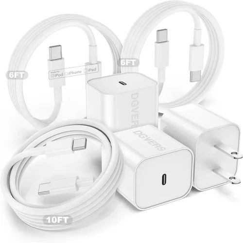 Miniatura 10 de Cargador rápido para iPhone 17 16 15, cable de carga rápida, 6+10 pies USBC a USBC y bloque tipo C de 20W para iPhone 17 Air, 16e, 17 16 15