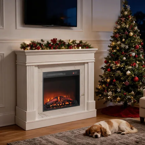 Miniatura 10 de Chimenea eléctrica de 46 pulgadas con repisa, estufa de leña portátil independiente con control remoto, inserto de chimenea de 23 pulgadas, 1400 W