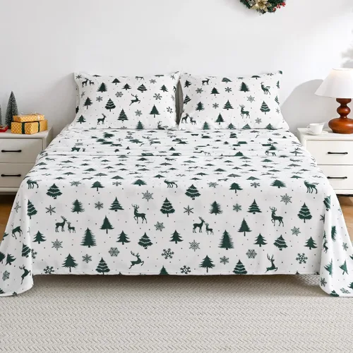 Miniatura 152 de Viviland Juego de sábanas de microforro polar tamaño matrimonial, sábanas ajustadas tipo franela para Navidad con bolsillo de 15" de profundidad