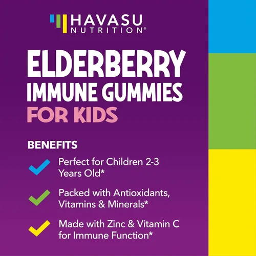 Miniatura 3 de Gomitas de saúco para niños con zinc y vitamina C, suplementos de hierbas ingredientes para un potente apoyo antioxidante para la defensa