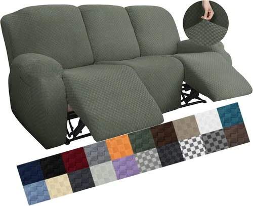 Miniatura 56 de YEMYHOM Funda elástica de 4 piezas para silla reclinable de jacquard con bolsillo lateral, antideslizante, ajustable, protector de muebles con parte