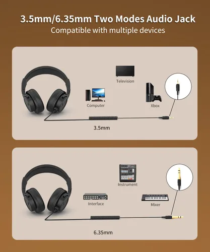 Miniatura 4 de Auriculares con cable sobre la oreja, auriculares para monitor de DJ y estudio con controlador de 1.969 in, auriculares estéreo con conector de 1/4