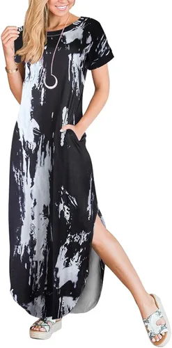 Miniatura 5 de ANRABESS - Vestido largo de playa de verano con bolsillos, suelto, informal, de manga corta, para mujer