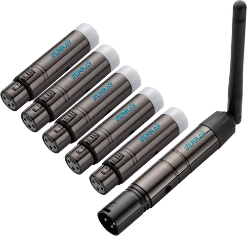 JERRAY 6 receptores inalámbricos DMX 5 hembra y 1 transmisor macho Control 2.4G Dfi DJ versión corta para LED Stage PAR Party Light... (negro)