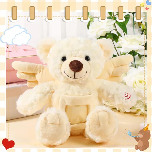 Miniatura 2 de Leyndo Oso de recuerdo de ángel de 12 pulgadas con grabador, juguete de peluche suave con un marco de fotos para baby shower, fiesta de cumpleaños