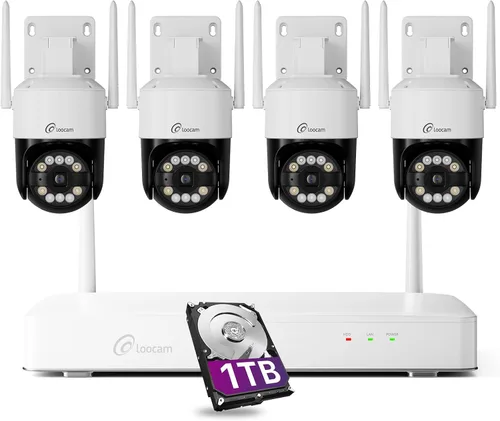 Loocam PoE Sistema de Cámara de Seguridad Inalámbrico 4K con 8CH NVR 1TB HDD | Wi-Fi 6 Tech, 4K UHD Wireless Cameras, 355° Pan 95° Tilt, Light &