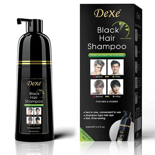 Vedora Champú instantáneo para cabello negro, 13.5 fl oz, champú semipermanente DeXe negro tinte para cabello natural, dura 30 días, fórmula de