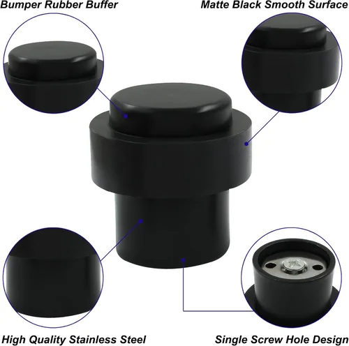 Miniatura 4 de Tope de puerta cilíndrico negro mate, tope de puerta de piso resistente de 1.8 pulgadas con anillo de goma, topes de puerta de acero inoxidable